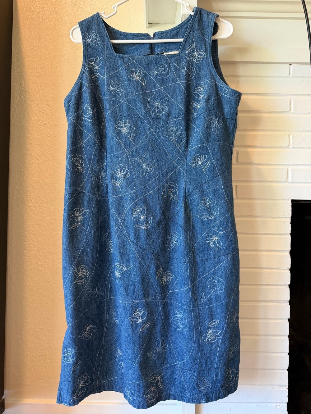 Vintage CLC Cricket Lane Collection Denim Floral Embroidered Dress Size 12